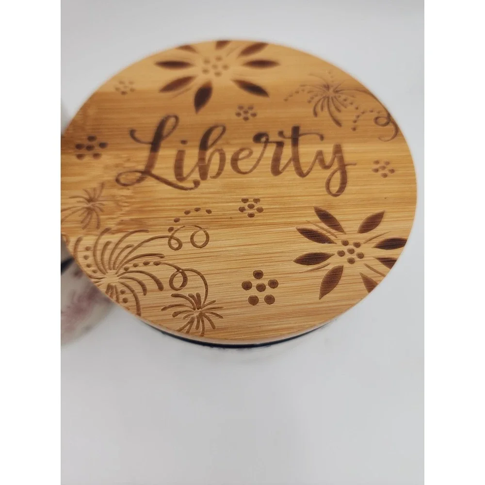 Temptations By Tara Set Of 3 Patriotic Cannisters W/Bamboo Lids